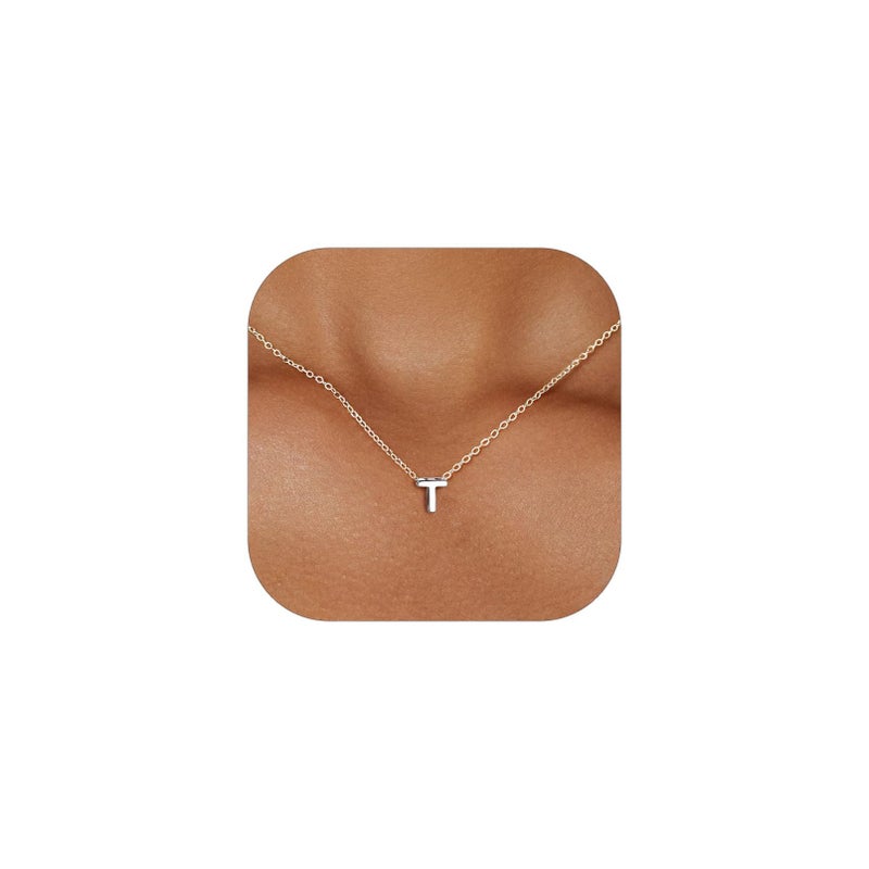 ChicSilver Letter T Necklace 925 Sterling Silver Small Dainty Initial Pendant Necklaces Personalized Tiny Alphabet Charm Necklace - Image 1